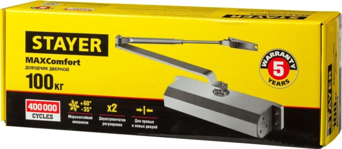 Доводчик дверной STAYER MASTER для дверей массой до 100 кг, коричневый [37917-100]