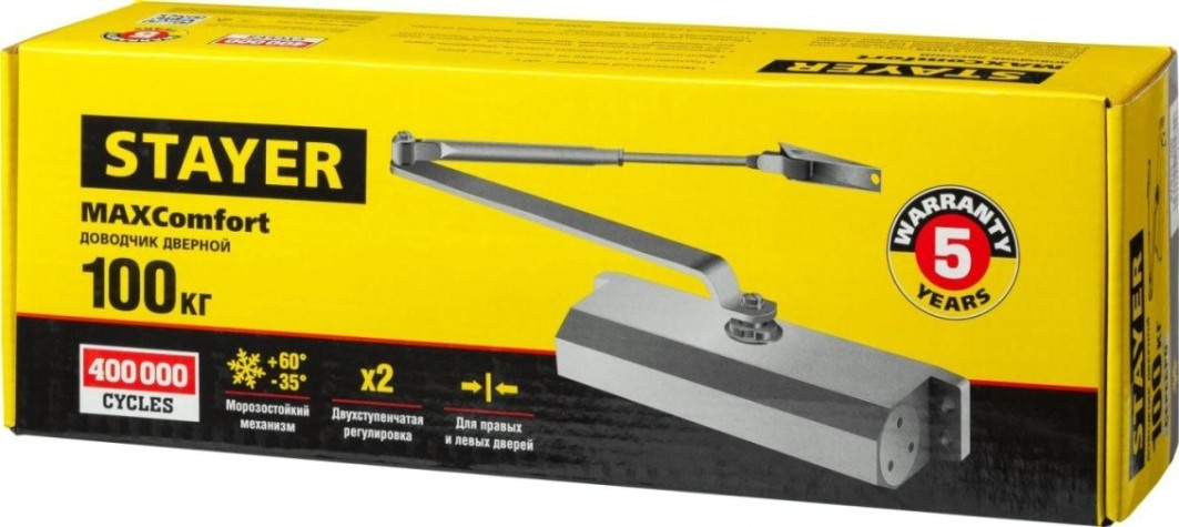 Доводчик дверной STAYER MASTER для дверей массой до 100 кг, серебро [37915-100]