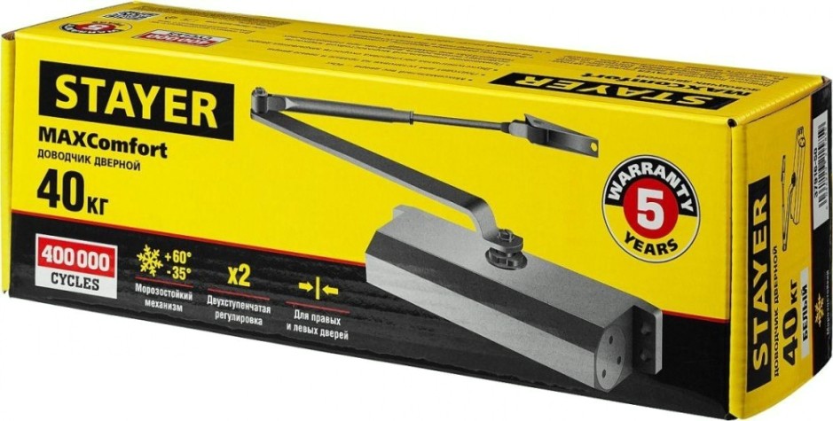 Доводчик дверной STAYER MASTER для дверей массой до 40 кг, белый [37916-50]