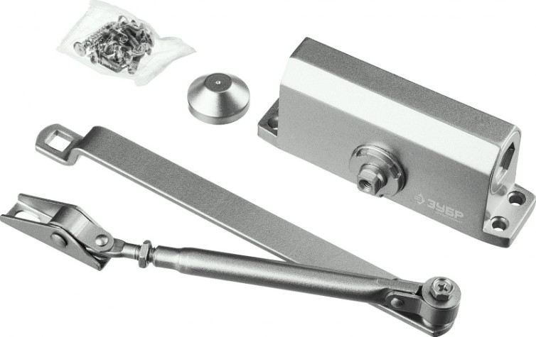 Доводчик дверной ЗУБР для дверей до 40 кг, серебро [37910-50]