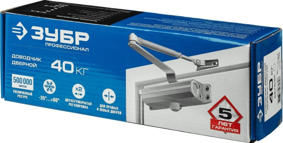 Доводчик дверной ЗУБР Профессионал для дверей до 40 кг, белый [37911-50]