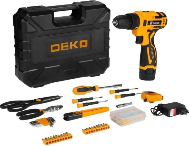 Дрель-шуруповерт аккумуляторная DEKO Banger 12v + набор инструмента 93 предмета (063-4167) [063-4167]
