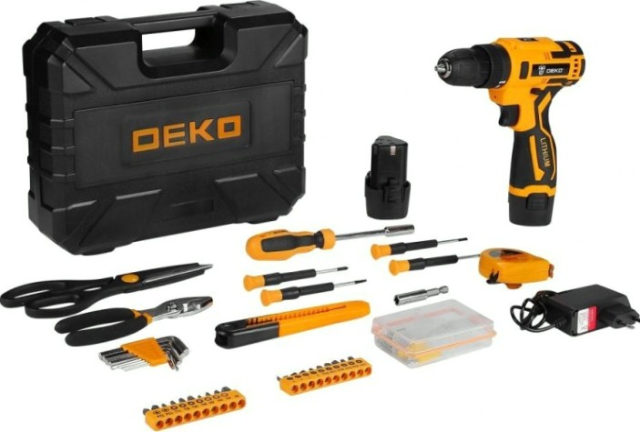 Дрель-шуруповерт аккумуляторная DEKO Banger 12v + набор инструмента 93 предмета, 2х2.0 (063-4168) [063-4168]