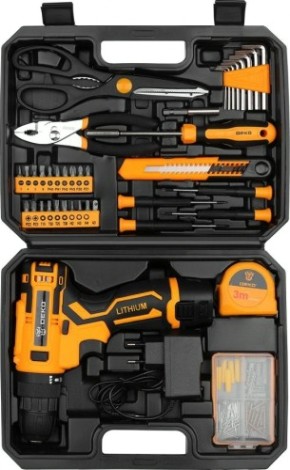 Дрель-шуруповерт аккумуляторная DEKO Banger 12v + набор инструмента 93 предмета, 2х2.0 (063-4168) [063-4168]