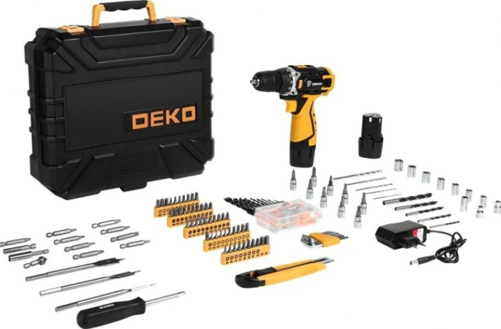 Дрель-шуруповерт аккумуляторная DEKO DKCD12FU-Li + набор 193 аксессуара (063-4139) [063-4139]