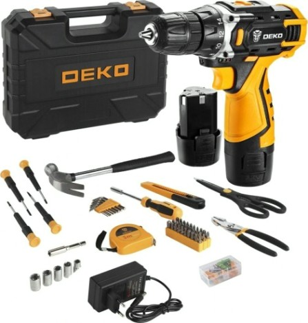 Дрель-шуруповерт аккумуляторная DEKO DKCD12FU-Li + набор инструментов 104 шт (063-4117) [063-4117]
