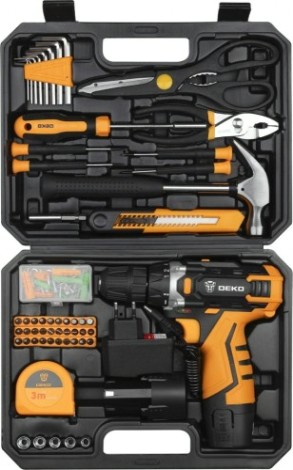 Дрель-шуруповерт аккумуляторная DEKO DKCD12FU-Li + набор инструментов 104 шт (063-4117) [063-4117]