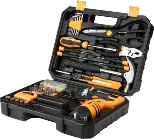 Дрель-шуруповерт аккумуляторная DEKO DKCD12FU-Li + набор инструментов для дома 104 шт (063-4112) [063-4112]