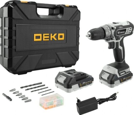 Дрель-шуруповерт аккумуляторная DEKO DKCD20 Black Edition set 3 в кейсе + набор 63 пр. [063-4050]