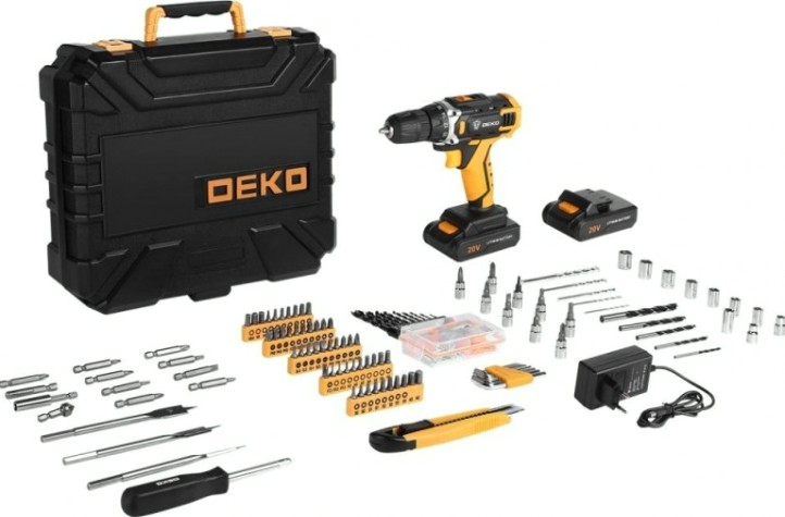Дрель-шуруповерт аккумуляторная DEKO DKCD20FU-L + набор 193 аксессуара (063-4143) [063-4143]