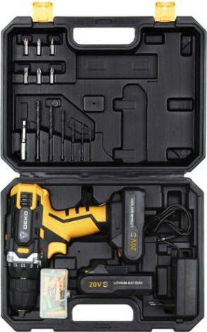 Дрель-шуруповерт аккумуляторная DEKO DKCD20FU-Li 20в + набор 63 пр. в кейсе [063-4175]