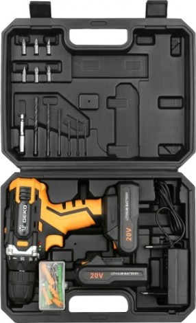 Дрель-шуруповерт аккумуляторная DEKO DKCD20FU-Li + набор инструмента 63 (063-4093) [063-4093]