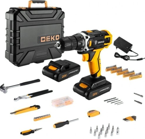 Дрель-шуруповерт аккумуляторная DEKO DKCD20FU-Li + набор инструментов 195 шт. (063-4135) [063-4135]