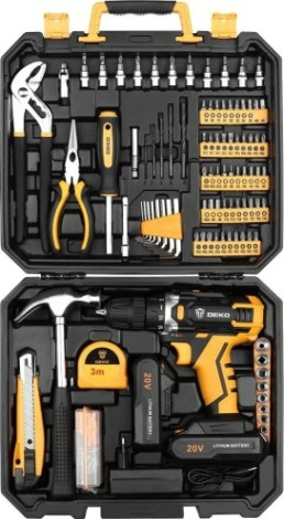 Дрель-шуруповерт аккумуляторная DEKO DKCD20FU-Li + набор инструментов 195 шт. (063-4135) [063-4135]