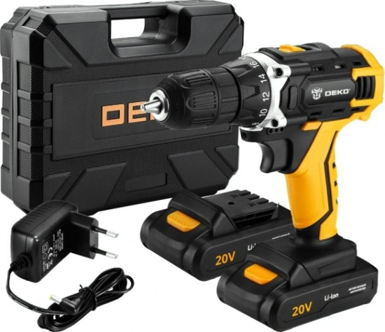 Дрель-шуруповерт аккумуляторная DEKO DKCD20FU-Li + оснастка 13 шт. (063-4172) [063-4172]