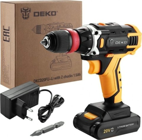 Дрель-шуруповерт аккумуляторная DEKO DKCD20FU-Li со съемным патроном, 1x1.5ач [063-4176]