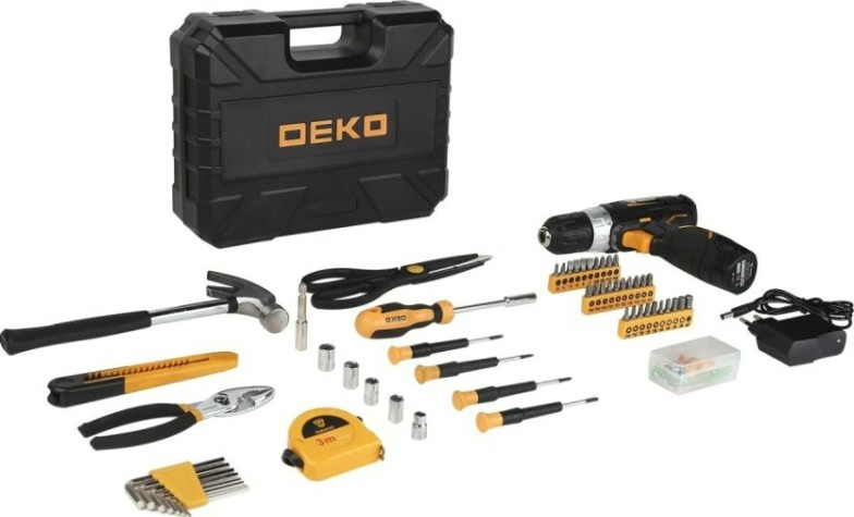 Дрель-шуруповерт аккумуляторная DEKO GCD12DU3 + набор инструментов для дома 104 шт. (063-4095) [063-4095]