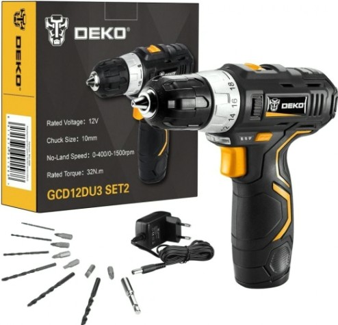 Дрель-шуруповерт аккумуляторная DEKO GCD12DU3 SET2 + оснастка 13 шт. (063-4146) [063-4146]