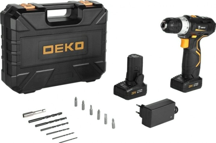 Дрель-шуруповерт аккумуляторная DEKO GCD20DU3 + оснастка 13 шт. (2х1,5 А.ч.) (063-4142) [063-4142]