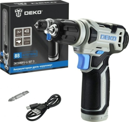 Дрель-шуруповерт аккумуляторная DEKO ZKCD80FU-Li SET 3, 1х2.0Ah [063-4128]