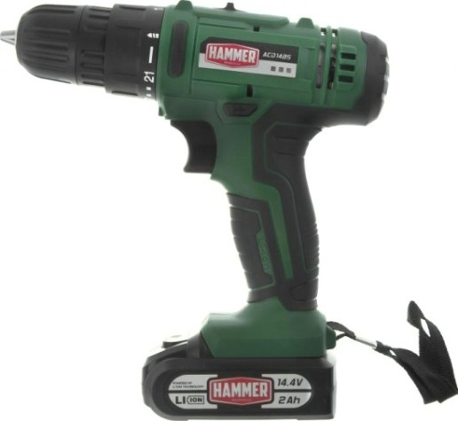 Дрель-шуруповерт аккумуляторная Hammer ACD14BS 2x2Ah, 38Hм в кейсе [101-124]