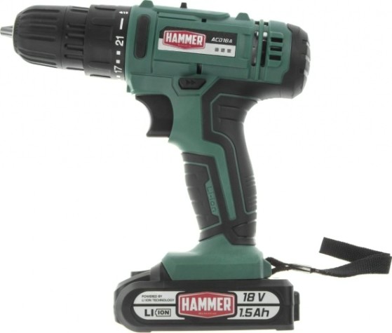 Дрель-шуруповерт аккумуляторная Hammer ACD18A 2x1.5Ah, 35Hм в кейсе [101-126]
