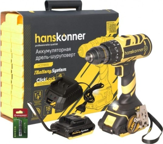 Дрель-шуруповерт аккумуляторная HANSKONNER HCD1865I