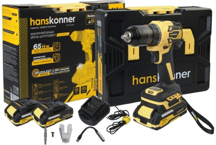 Дрель-шуруповерт аккумуляторная HANSKONNER HCD2065BLC