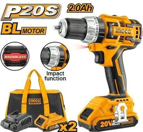 Дрель-шуруповерт аккумуляторная INGCO CIDLI20608 беcщеточная ударная
