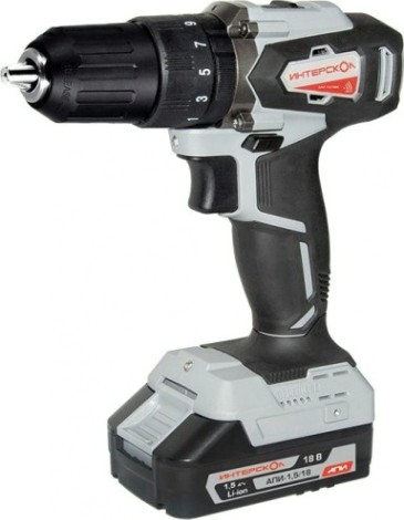 Дрель-шуруповерт аккумуляторная ИНТЕРСКОЛ ДАУ-13/18 ВК ударная (2х1.5 Ач) [573.1.2.70]