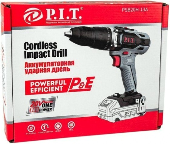 Дрель-шуруповерт аккумуляторная P.i.t. PSB20H-13A ударная solo без АКБ и ЗУ