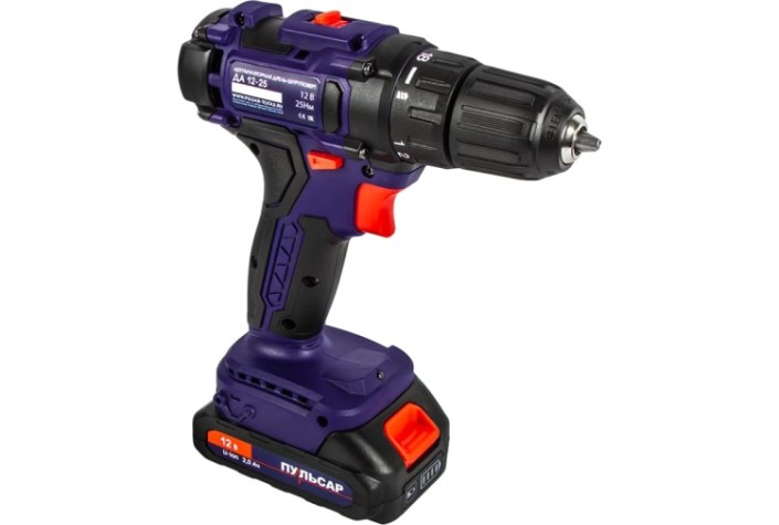 Дрель-шуруповерт аккумуляторная ПУЛЬСАР ДА 12-25 безударная (12в, 2 аккум.) [916-943]