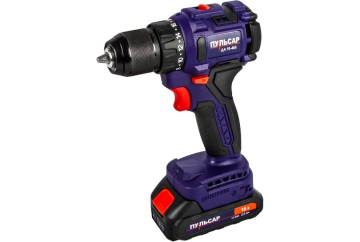 Дрель-шуруповерт аккумуляторная ПУЛЬСАР ДА 18-45Б безударная (18в, 2 аккум.) [916-974]