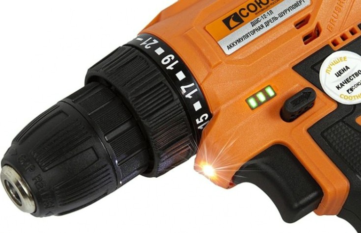 Дрель-шуруповерт аккумуляторная СОЮЗ ДШС-12-1Л бесщеточная
