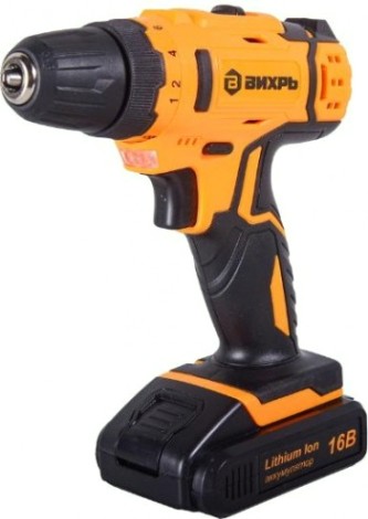Дрель-шуруповерт аккумуляторная ВИХРЬ ДА-16Л-2КА с набором оснастки 65 предм. [72/14/49]