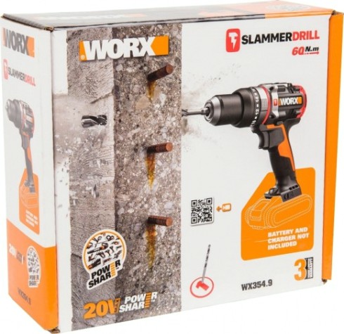 Дрель-шуруповерт аккумуляторная Worx WX354.9 без АКБ и ЗУ ударная, бесщеточная [WX354.9]