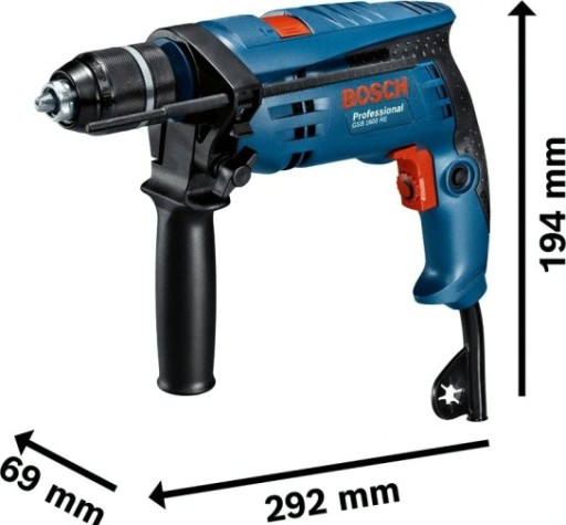 Дрель ударная сетевая BOSCH GSB 1600 RE (БЗП) односкоростная [0601218121]