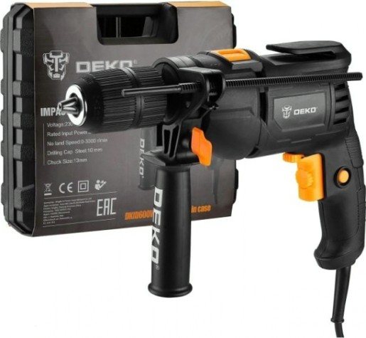 Дрель ударная сетевая DEKO DKID600W (БЗП) кейс (063-4163) [063-4163]