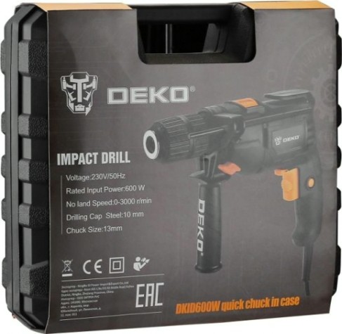Дрель ударная сетевая DEKO DKID600W (БЗП) кейс (063-4163) [063-4163]