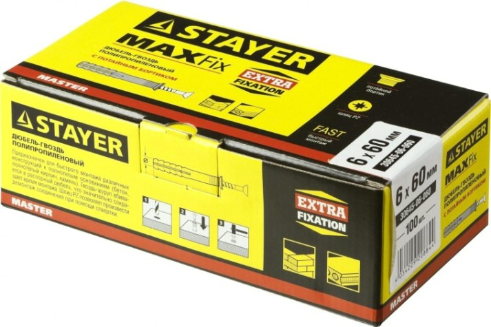 Дюбель гвоздевой с потайной манжетой STAYER MASTER полипропиленовый, бортик, 6x60 мм, 100 шт, [30645-06-060]