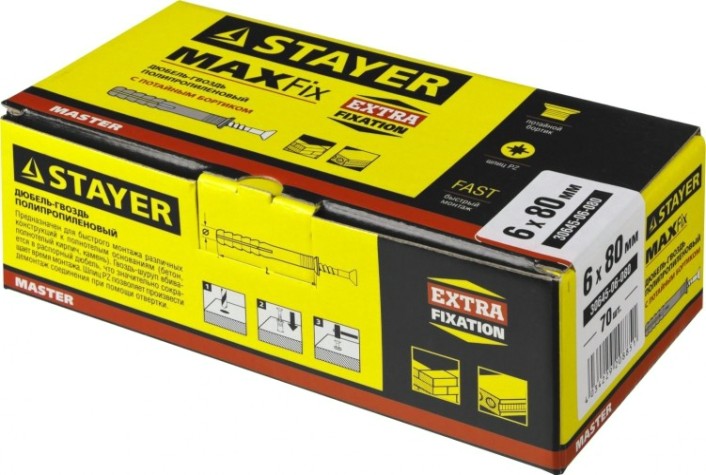 Дюбель гвоздевой с потайной манжетой STAYER MASTER полипропиленовый, бортик, 6x80 мм, 70 шт, [30645-06-080]