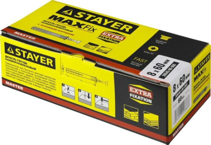 Дюбель гвоздевой с потайной манжетой STAYER MASTER полипропиленовый, бортик, 8x60 мм, 60 шт, [30645-08-060]