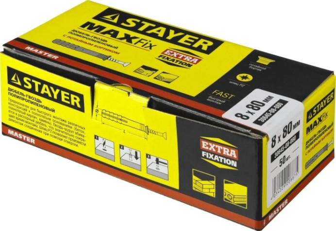 Дюбель гвоздевой с потайной манжетой STAYER MASTER полипропиленовый, бортик, 8x80 мм, 50 шт, [30645-08-080]