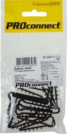 Дюбель-хомут Proconnect 5-10 мм (уп.10 шт.), черный, прямоугольный [07-4621-9]