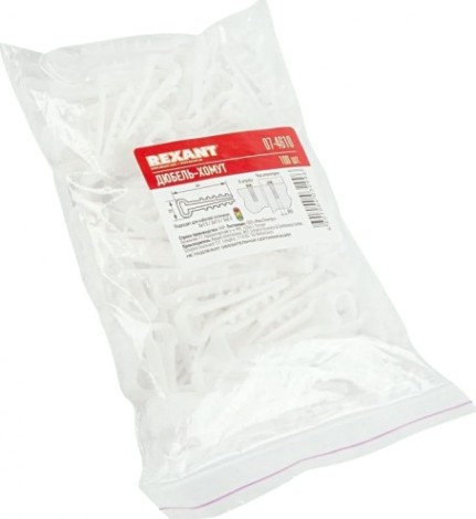 Дюбель-хомут REXANT 5-10 мм, белый нейлоновый прямоугольный упаковка 100 шт. [07-4610]