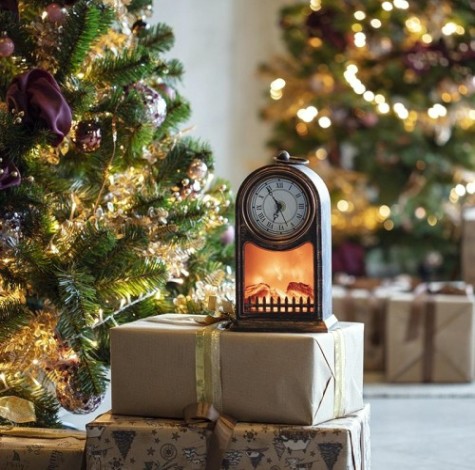 Электрокамин Neon-Night Старинные часы с эффектом живого огня 14,7x11,7х25 см, бронза [511-021]