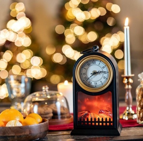 Электрокамин Neon-Night Старинные часы с эффектом живого огня 14,7x11,7х25 см, черный [511-020]