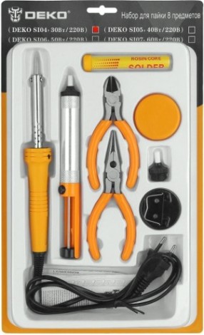 Электропаяльник DEKO SI04 набор для пайки 8 предметов [065-0561]