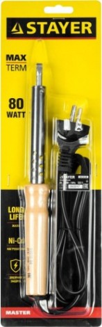Электропаяльник STAYER MASTER с деревянной рукояткой и долговечным жалом, 80 вт, [55310-80]