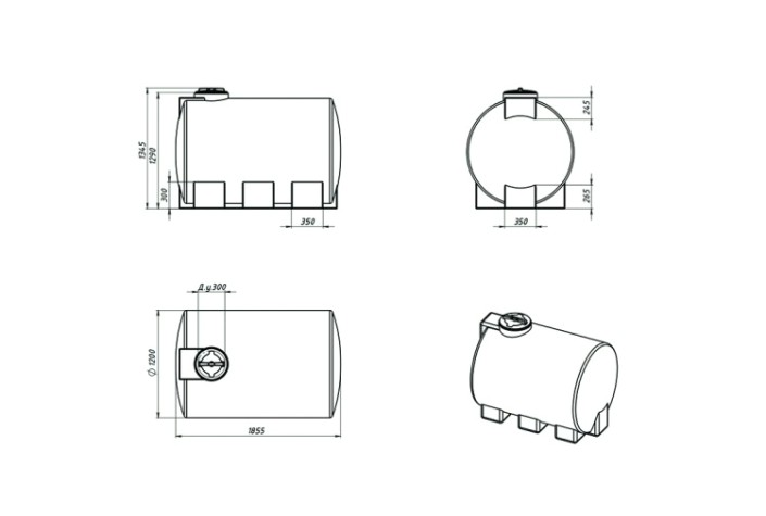 Емкость ЭКОПРОМ ЭВГ2000 л., горизонтальная [синий]